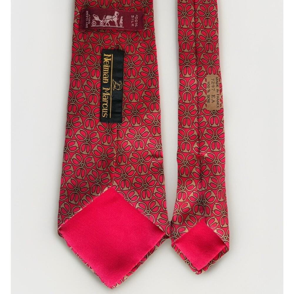 VTG Hermès 7297 EA Silk Tie – Red Mors Horse Bit Motif, Made in France, 4”